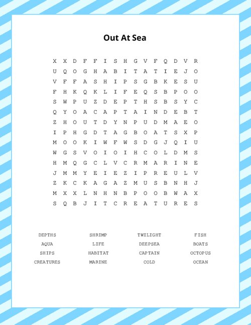Out At Sea Word Search Puzzle