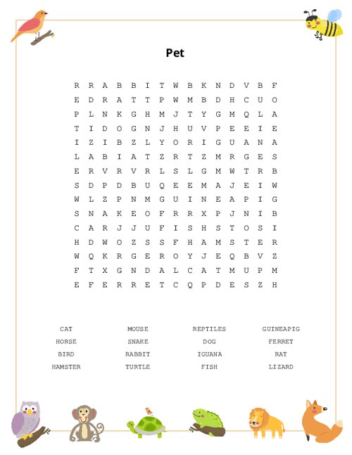 Pet Word Search Puzzle