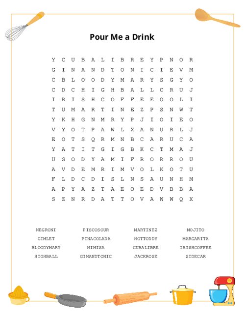 Pour Me a Drink Word Search Puzzle