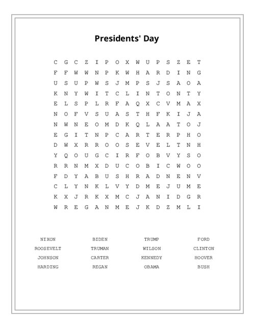 Presidents' Day Word Search Puzzle