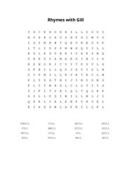 Rhymes with Gill Word Search Puzzle