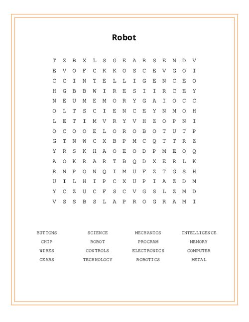 Robot Word Search Puzzle