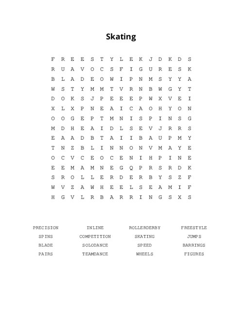 Skating Word Search Puzzle