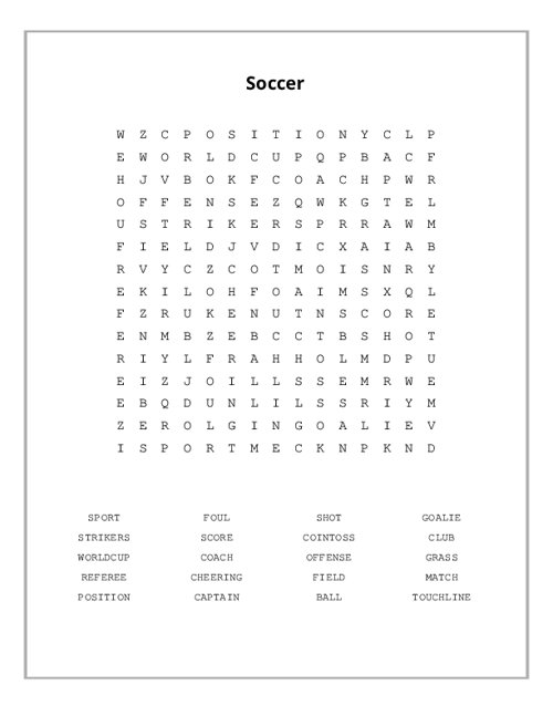 Soccer Word Search Puzzle