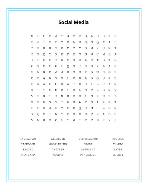 Social Media Word Search Puzzle