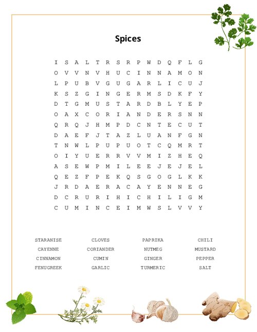 Spices Word Search Puzzle