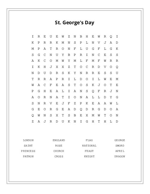 St. George's Day Word Search Puzzle