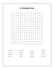 St. Georges Day Word Search Puzzle