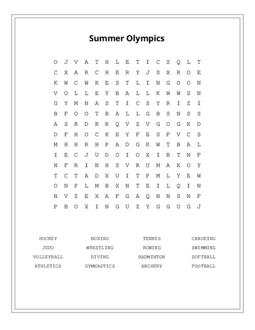 Summer Olympics Word Search Puzzle