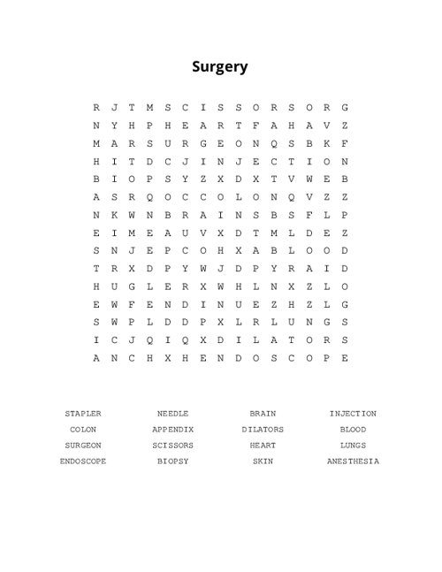 Surgery Word Search Puzzle