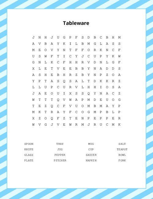 Tableware Word Search Puzzle