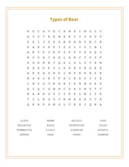 Types of Bear Word Search Puzzle
