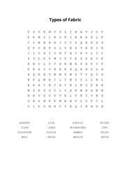 Types of Fabric Word Search Puzzle