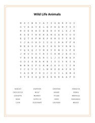 Wild Life Animals Word Search Puzzle