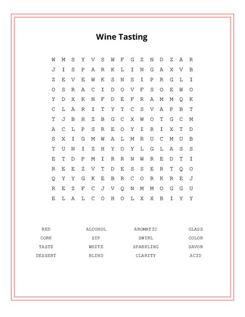 Wine Tasting Word Search Puzzle