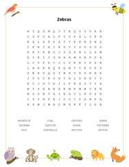 Zebras Word Search Puzzle