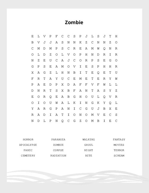 Zombie Word Search Puzzle