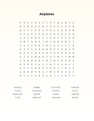 Airplanes Word Search Puzzle