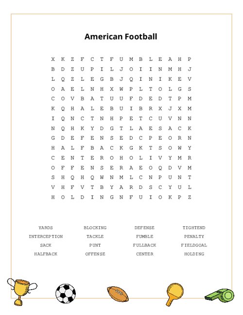 American Football Word Search Puzzle