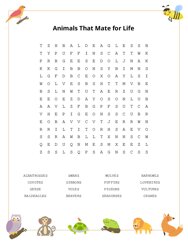 Animals That Mate for Life Word Search Puzzle
