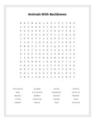 Animals With Backbones Word Search Puzzle