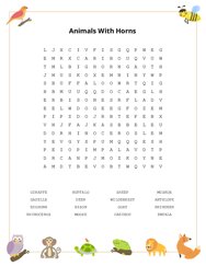 Animals With Horns Word Search Puzzle