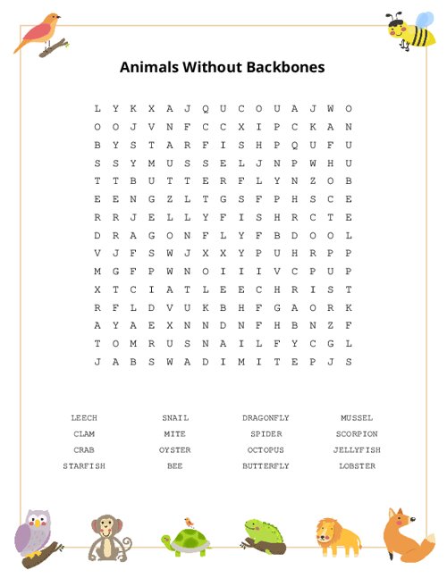 Animals Without Backbones Word Search Puzzle