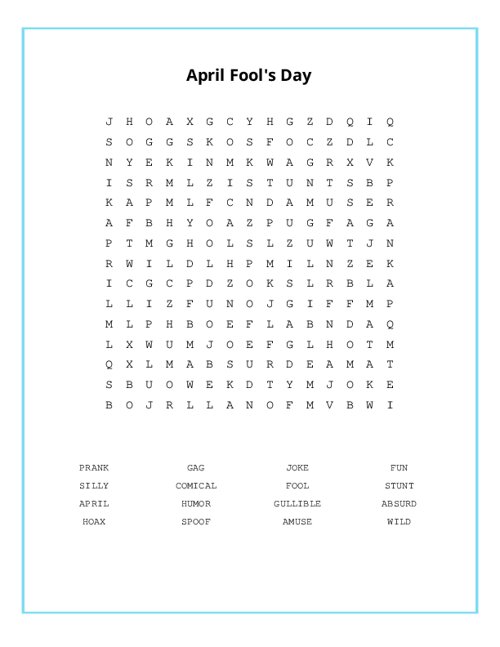 April Fool's Day Word Search Puzzle