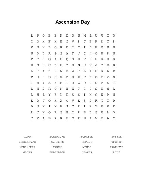 Ascension Day Word Search Puzzle