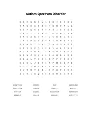 Autism Spectrum Disorder Word Search Puzzle