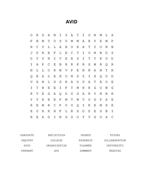 AVID Word Search Puzzle