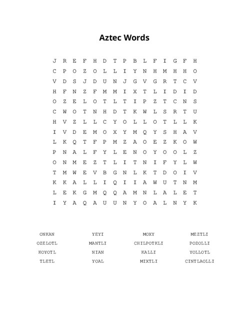 Aztec Words Word Search Puzzle