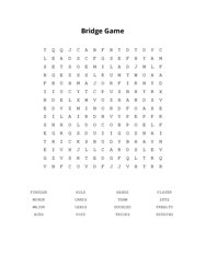 Bridge Game Word Search Puzzle