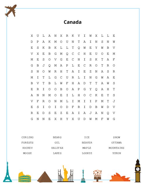 8 O Canada Word Search