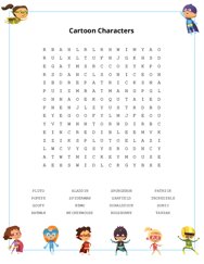 Cartoon Characters Word Search Puzzle