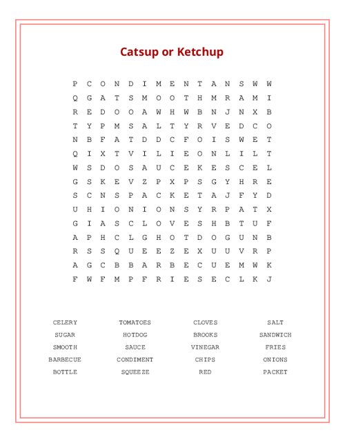 Catsup or Ketchup Word Search Puzzle