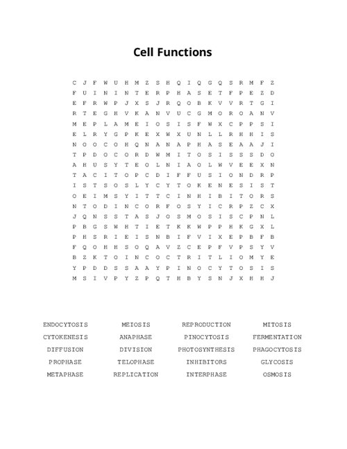 Cell Functions Word Search Puzzle