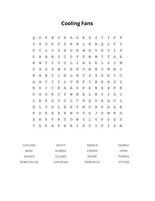 Cooling Fans Word Search Puzzle