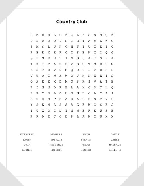 Country Club Word Search Puzzle
