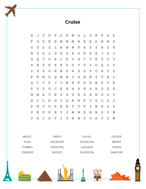 Cruise Word Search Puzzle
