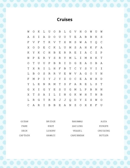 Cruises Word Search Puzzle