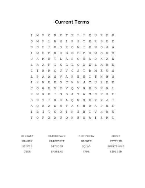Current Terms Word Search Puzzle