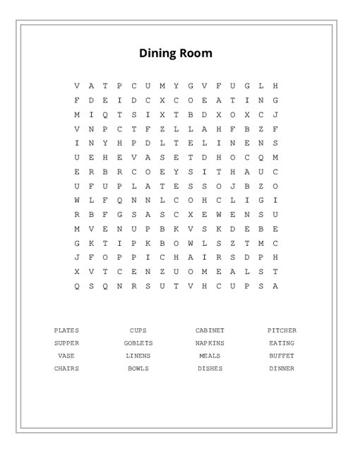 Dining Room Word Search Puzzle