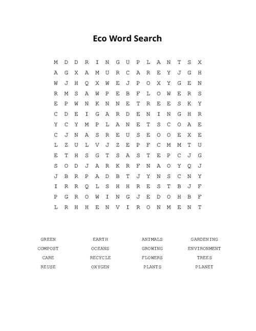Eco Word Search Word Search Puzzle