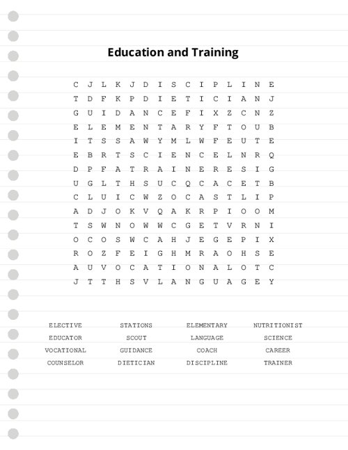 Education and Training Word Search Puzzle