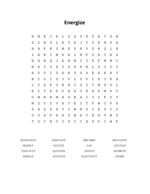 Energize Word Search Puzzle