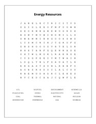 Energy Resources Word Search Puzzle