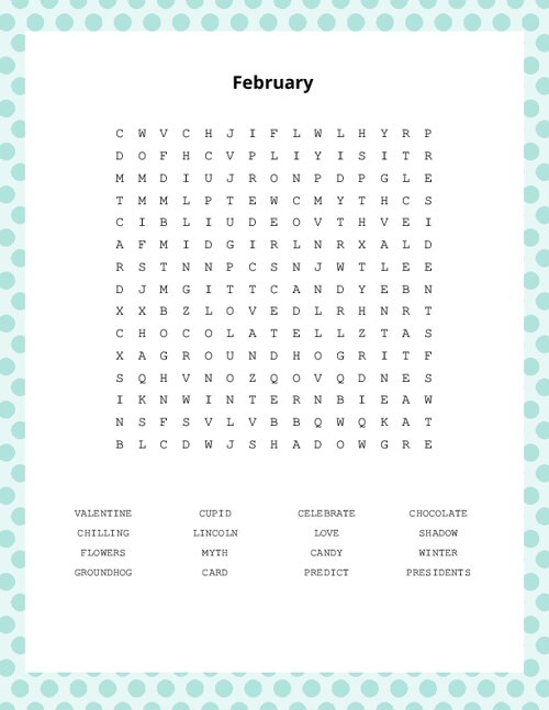 February Word Search Puzzle