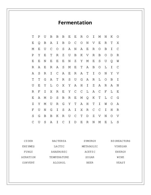 Fermentation Word Search Puzzle