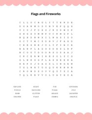 Flags and Fireworks Word Scramble Puzzle